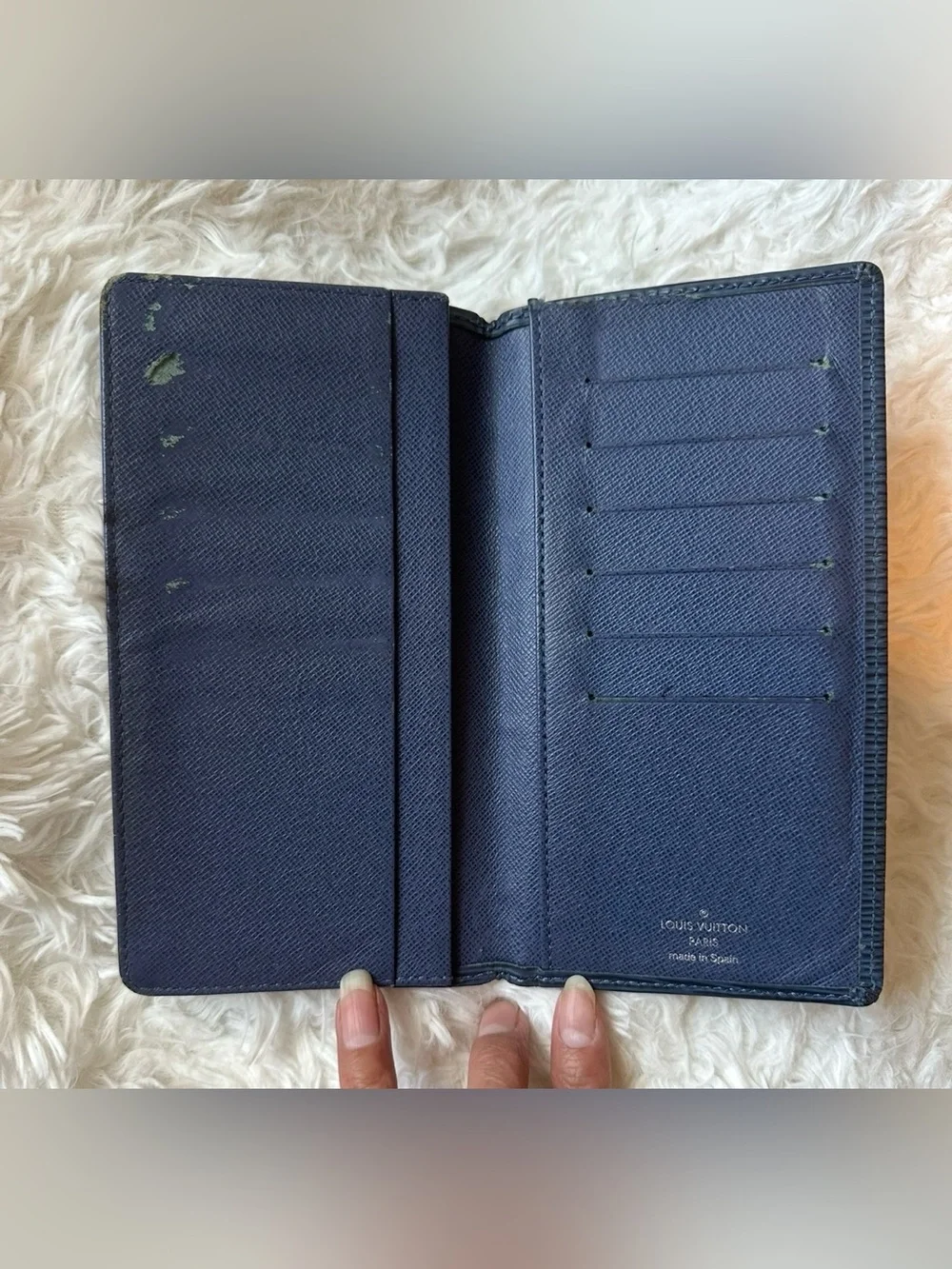 Louis Vuitton Blue Epi Leather Long Wallet with Embossed LV